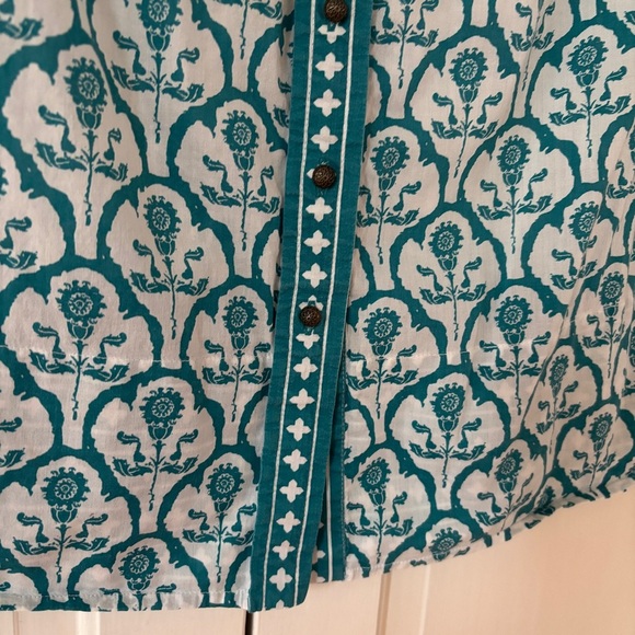 Soft Surroundings Size Small Teal Damask Paisley Diamond Patterned Top Blouse - Picture 2 of 14